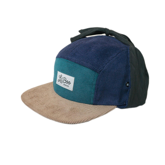 Keps, manchesterblock 5-panel med öron - Grön (Storlek L, 4-7 år)