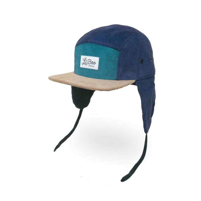 Keps, manchesterblock 5-panel med öron - Grön (Storlek L, 4-7 år)